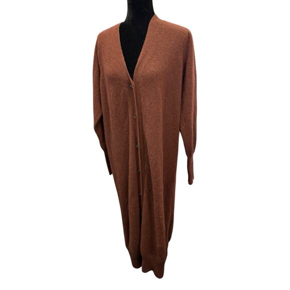 Crush 100% Cashmere Brown Long Button Cardigan Sweater Women’s Size XL - Picture 3 of 13